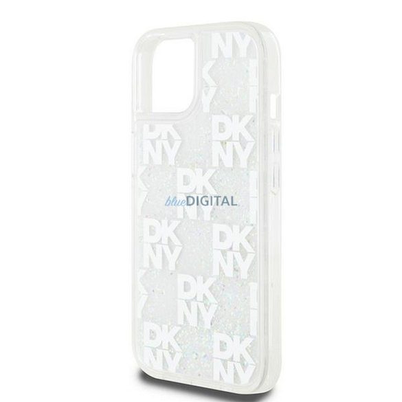 DKNY DKHCP15SLCPEPT Liquid Glitters W/Checkered Pattern tok iPhone 15 - fehér