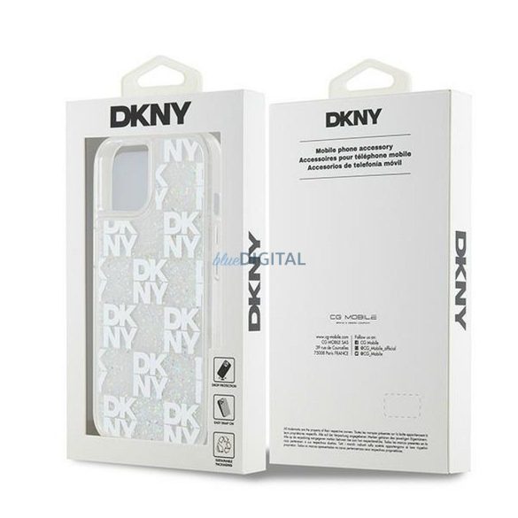 DKNY DKHCP15SLCPEPT Liquid Glitters W/Checkered Pattern tok iPhone 15 - fehér