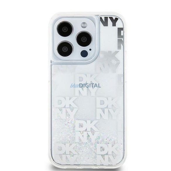 DKNY DKHCP15LLCPEPT Liquid Glitters W/Checkered Pattern tok iPhone 15 Pro - fehér
