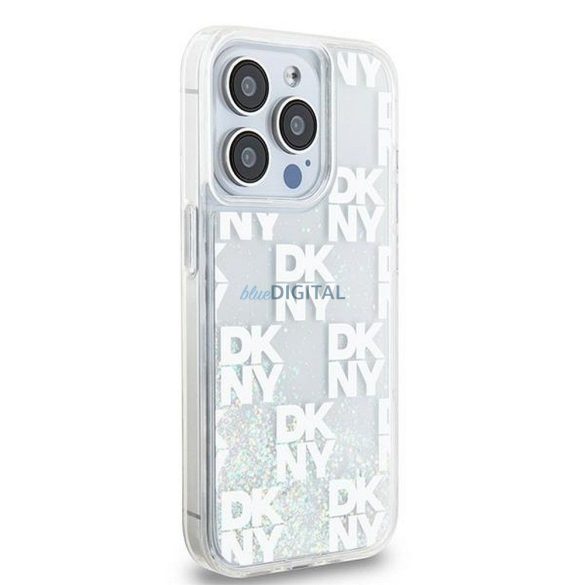DKNY DKHCP15LLCPEPT Liquid Glitters W/Checkered Pattern tok iPhone 15 Pro - fehér