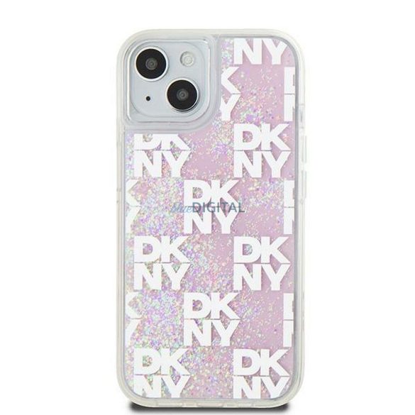 DKNY DKHCP15SLCPEPP Liquid Glitters W/Checkered Pattern tok iPhone 15 - rózsaszínű