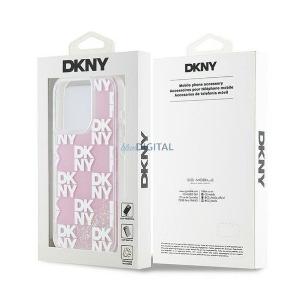 DKNY DKHCP15LLCPEPP Liquid Glitters W/Checkered Pattern tok iPhone 15 Pro - rózsaszínű