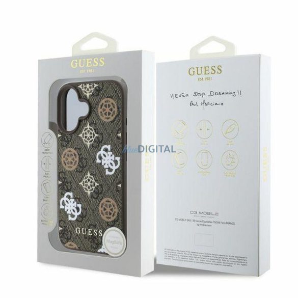 Guess GUHMP16SP4PWPW Peony on 4G Background MagSafe-kompatibilis tok iPhone 16 - barna