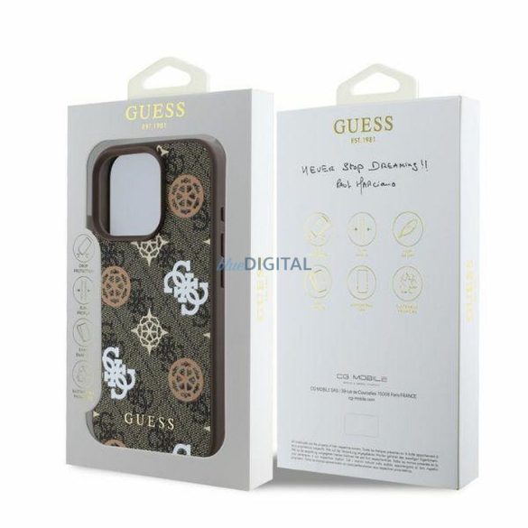 Guess GUHMP16LP4PWPW Peony on 4G Background MagSafe-kompatibilis tok iPhone 16 Pro - barna