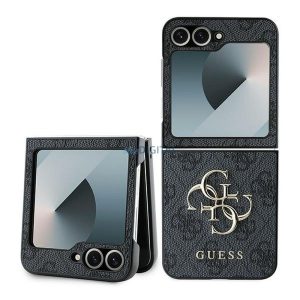 Guess GUHCZF64GMGGR 4G Leather Metal Logo tok Samsung Galaxy Z Flip6 - fekete