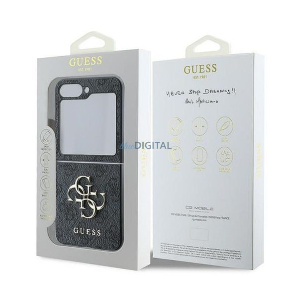 Guess GUHCZF64GMGGR 4G Leather Metal Logo tok Samsung Galaxy Z Flip6 - fekete