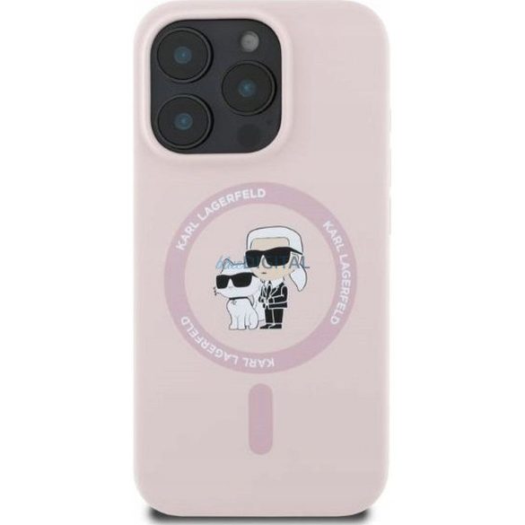 Karl Lagerfeld KLHMP16SSCMKCRHP Silicone KC Body Ring MagSafe-kompatibilis tok iPhone 16 - halvány rózsaszín