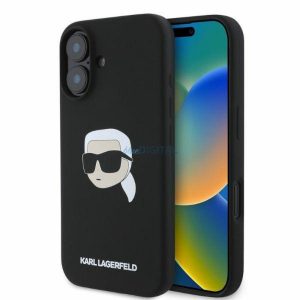 Karl Lagerfeld KLHMP16SSKHPPLK Silicone KL Head Print MagSafe-kompatibilis tok iPhone 16 - fekete