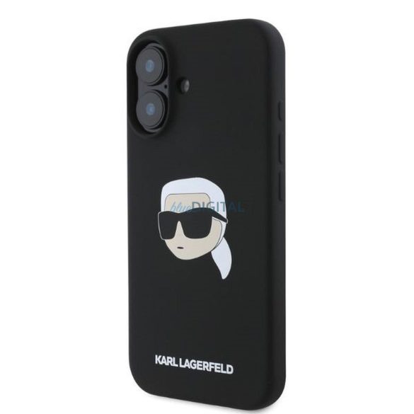 Karl Lagerfeld KLHMP16SSKHPPLK Silicone KL Head Print MagSafe-kompatibilis tok iPhone 16 - fekete