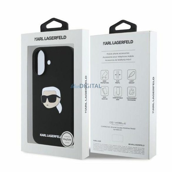 Karl Lagerfeld KLHMP16SSKHPPLK Silicone KL Head Print MagSafe-kompatibilis tok iPhone 16 - fekete