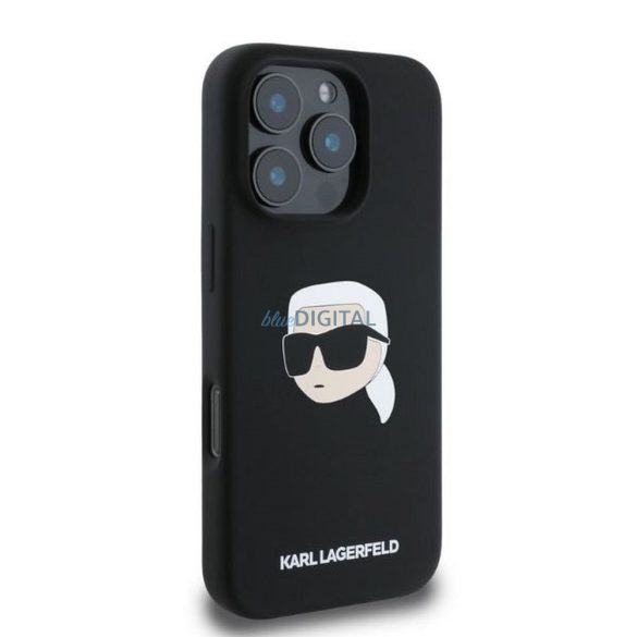 Karl Lagerfeld KLHMP16LSKHPPLK Silicone KL Head Print MagSafe-kompatibilis tok iPhone 16 Pro - fekete