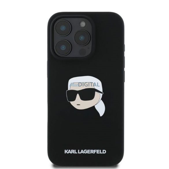 Karl Lagerfeld KLHMP16LSKHPPLK Silicone KL Head Print MagSafe-kompatibilis tok iPhone 16 Pro - fekete