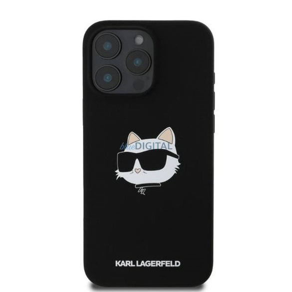 Karl Lagerfeld KLHMP16LSCHPPLK Silicone Choupette Head Print MagSafe-kompatibilis tok iPhone 16 Pro - fekete