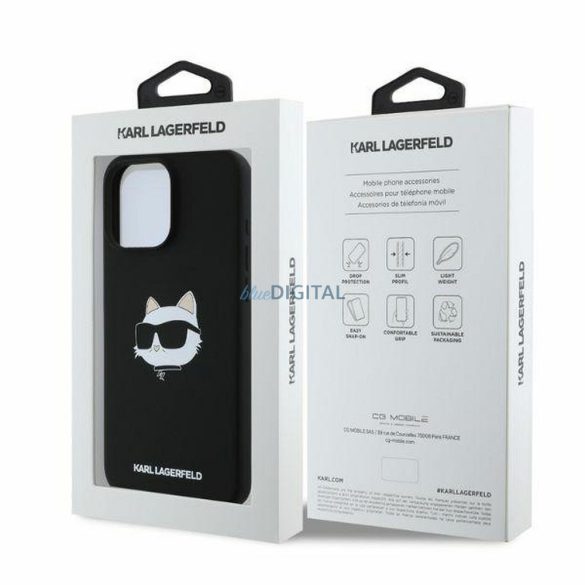 Karl Lagerfeld KLHMP16LSCHPPLK Silicone Choupette Head Print MagSafe-kompatibilis tok iPhone 16 Pro - fekete