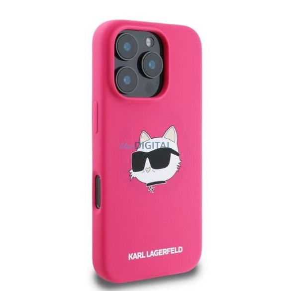 Karl Lagerfeld KLHMP16XSCHPPLF Silicone Choupette Head Print MagSafe-kompatibilis tok iPhone 16 Pro Max - rózsaszín