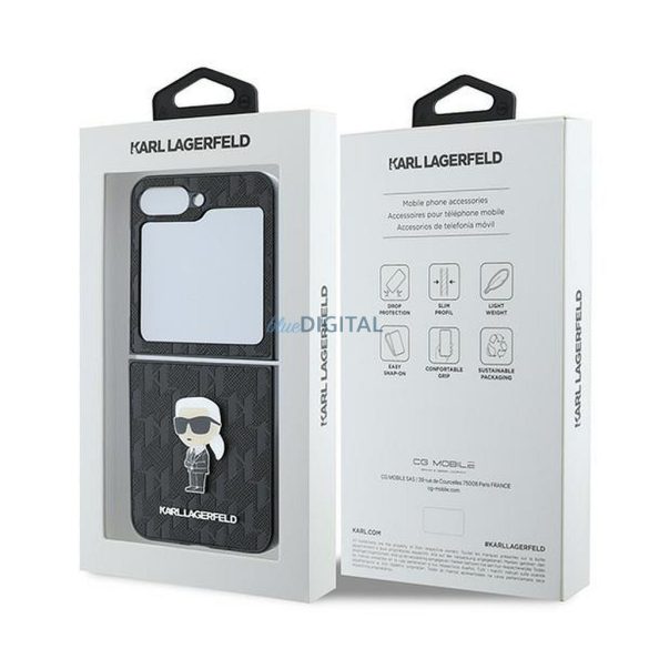 Karl Lagerfeld KLHCZF6SAPKINPK Saffiano Monogram Ikonik Pin tok Samsung Galaxy Z Flip6 - fekete