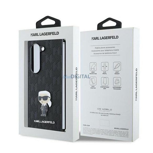 Karl Lagerfeld KLHCZFD6SAPKINPK Saffiano Monogram Ikonik Pin tok Samsung Galaxy Z Fold6 - fekete