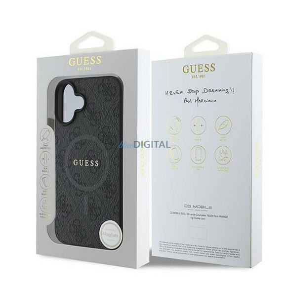 Guess GUHMP16MG4GFRK 4G Ring Classic Logo MagSafe-kompatibilis tok iPhone 16 Plus - fekete