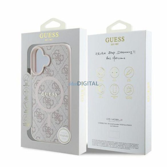 Guess GUHMP16SG4GFRP 4G Ring Classic Logo MagSafe-kompatibilis tok iPhone 16 - rózsaszín