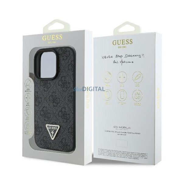 Guess GUHCP16LP4TDPK PU Leather 4G Triangle Strass tok iPhone 16 Pro - fekete