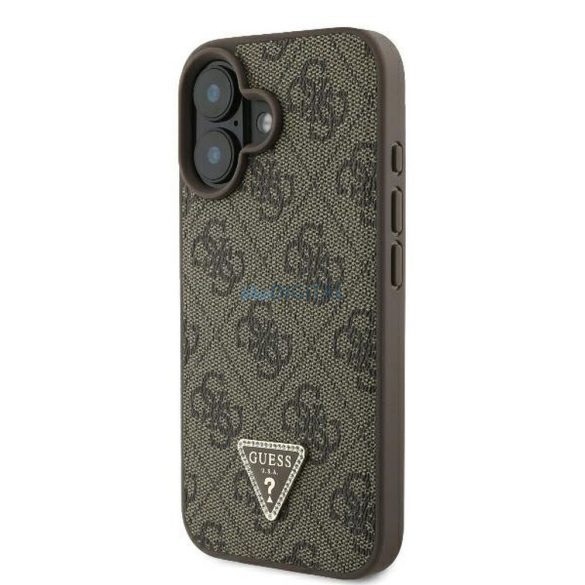 Guess GUHCP16SP4TDPW PU Leather 4G Triangle Strass tok iPhone 16 - barna