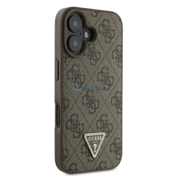 Guess GUHCP16SP4TDPW PU Leather 4G Triangle Strass tok iPhone 16 - barna