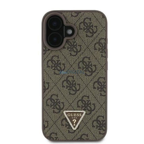 Guess GUHCP16SP4TDPW PU Leather 4G Triangle Strass tok iPhone 16 - barna