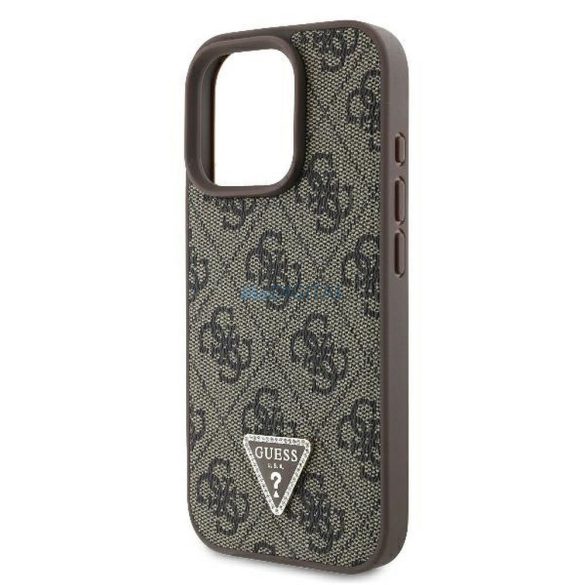 Guess GUHCP16LP4TDPW PU Leather 4G Triangle Strass tok iPhone 16 Pro - barna