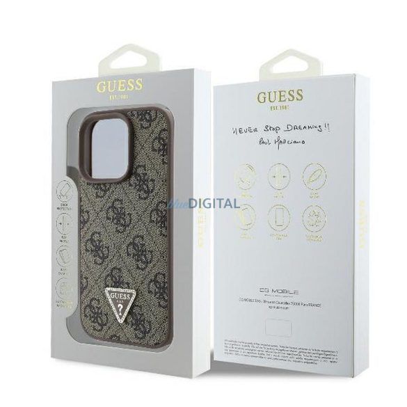 Guess GUHCP16LP4TDPW PU Leather 4G Triangle Strass tok iPhone 16 Pro - barna