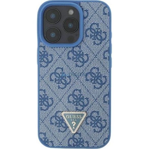 Guess GUHCP16SP4TDPB PU Leather 4G Triangle Strass tok iPhone 16 - kék