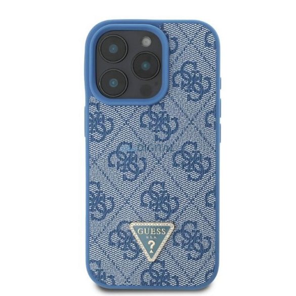 Guess GUHCP16LP4TDPB PU Leather 4G Triangle Strass tok iPhone 16 Pro - kék