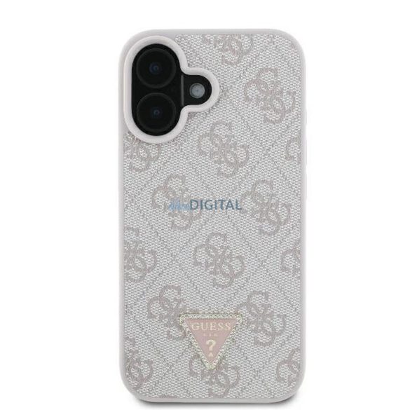 Guess GUHCP16SP4TDPP PU Leather 4G Triangle Strass tok iPhone 16 - rózsaszín