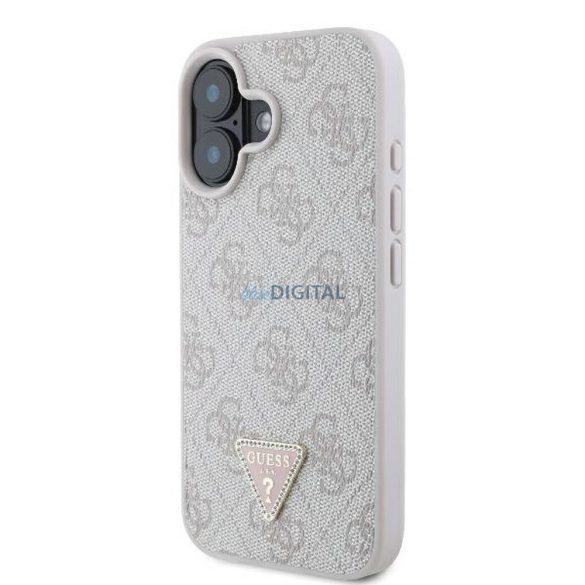 Guess GUHCP16SP4TDPP PU Leather 4G Triangle Strass tok iPhone 16 - rózsaszín