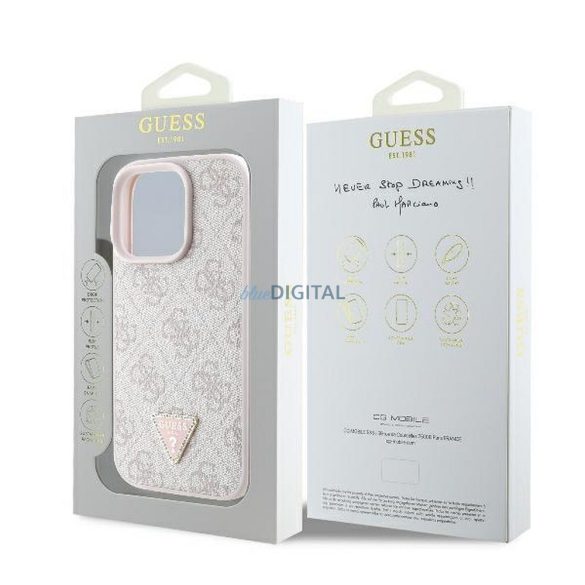 Guess GUHCP16LP4TDPP PU Leather 4G Triangle Strass tok iPhone 16 Pro - rózsaszín