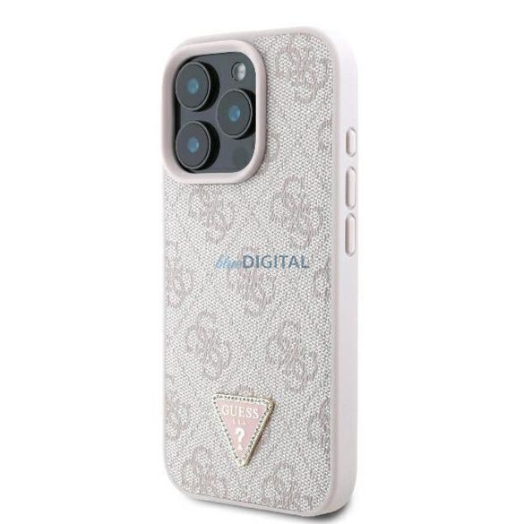 Guess GUHCP16LP4TDPP PU Leather 4G Triangle Strass tok iPhone 16 Pro - rózsaszín