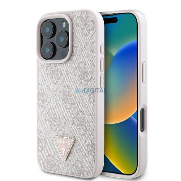 Guess GUHCP16XP4TDPP PU Leather 4G Triangle Strass tok iPhone 16 Pro Max - rózsaszín