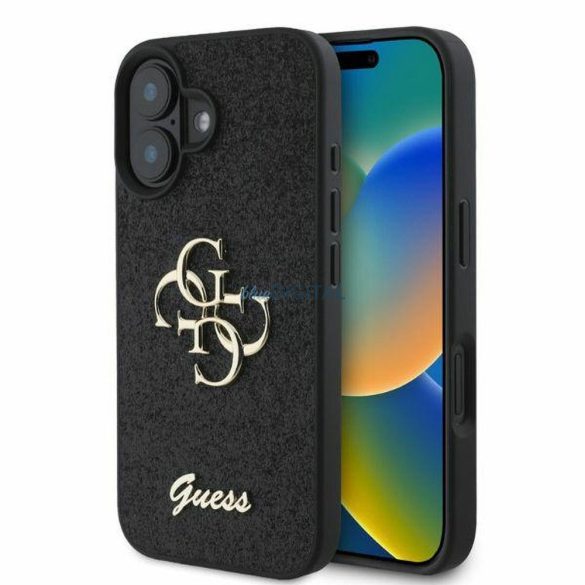 Guess GUHCP16SHG4SGK Fixed Glitter Big 4G tok iPhone 16 - fekete