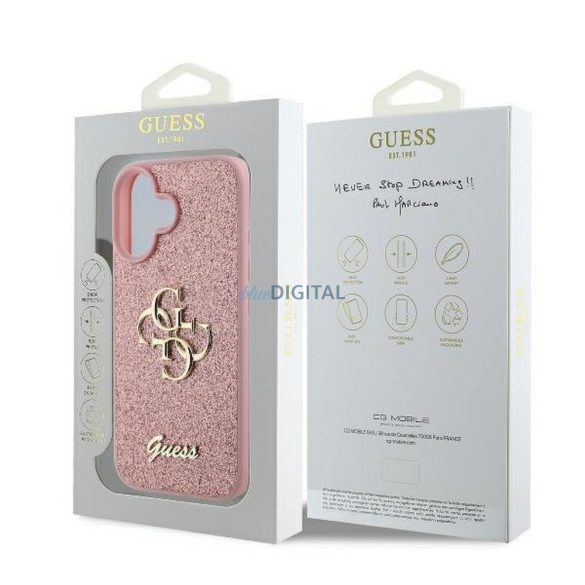 Guess GUHCP16MHG4SGP Fixed Glitter Big 4G tok iPhone 16 Plus - rózsaszín