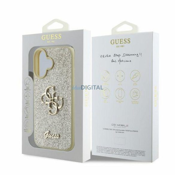 Guess GUHCP16SHG4SGD Fixed Glitter Big 4G tok iPhone 16 - arany színű