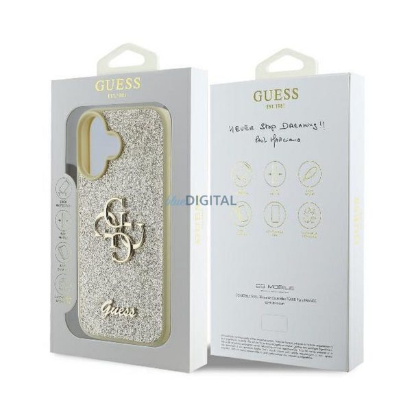 Guess GUHCP16MHG4SGD Fixed Glitter Big 4G tok iPhone 16 Plus - arany színű