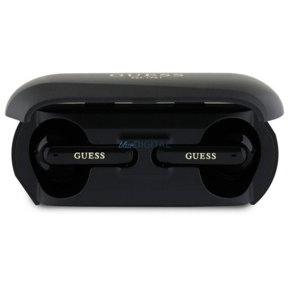 Guess GUTWSC2MCDSK Elongated Metallic Classic Printed Logo TWS bluetooth vezeték nélküli fülhallgató - fekete