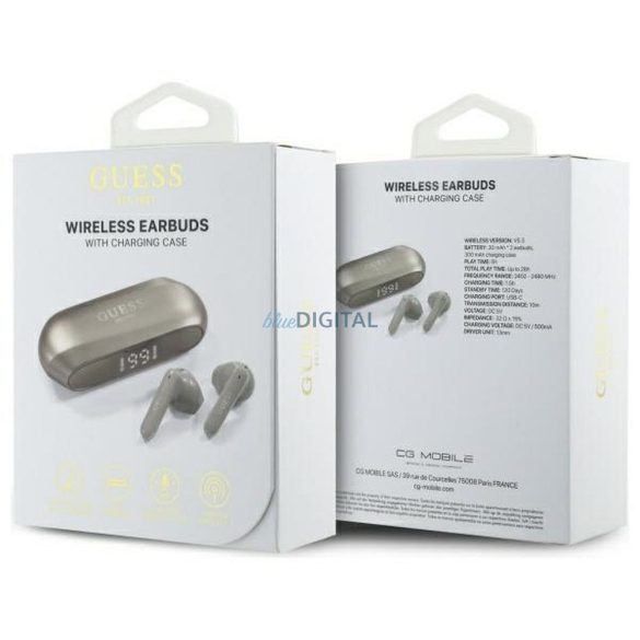 Guess GUTWSC2MCDSD Elongated Metallic Classic Printed Logo TWS bluetooth vezeték nélküli fülhallgató - arany színű