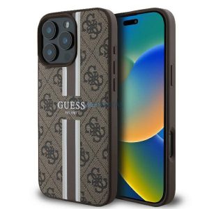 Guess GUHMP16LP4RPSW 4G Printed Stripes MagSafe-kompatibilis tok iPhone 16 Pro - barna