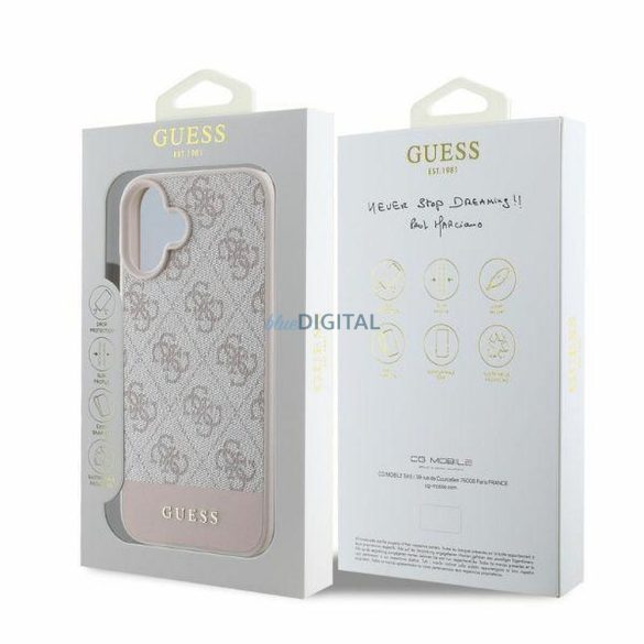 Guess GUHCP16SG4GLPI 4G PU Bottom Stripe tok iPhone 16 - rózsaszín