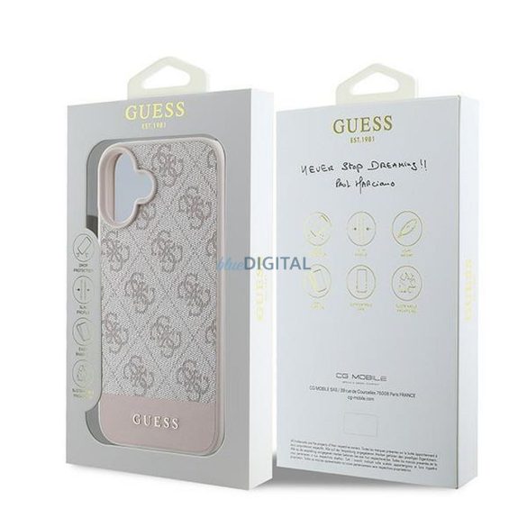 Guess GUHCP16MG4GLPI 4G PU Bottom Stripe tok iPhone 16 Plus - rózsaszín