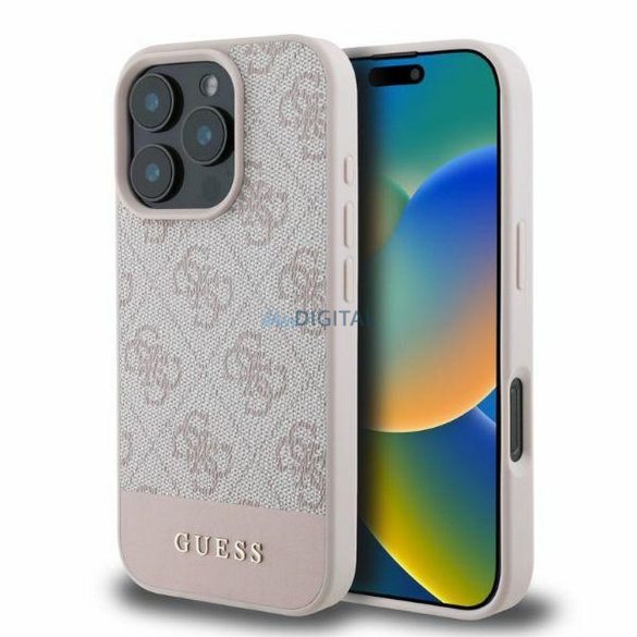 Guess GUHCP16LG4GLPI 4G PU Bottom Stripe tok iPhone 16 Pro - rózsaszín