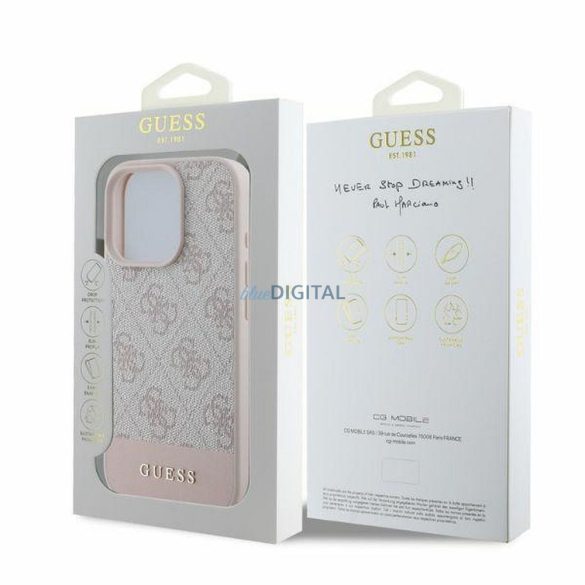 Guess GUHCP16LG4GLPI 4G PU Bottom Stripe tok iPhone 16 Pro - rózsaszín