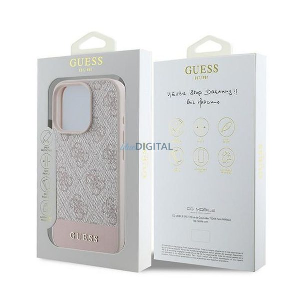 Guess GUHCP16XG4GLPI 4G PU Bottom Stripe tok iPhone 16 Pro Max - rózsaszín