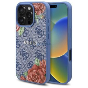 Guess GUHMP16LP4ROPEMCB 4G Flowers Print MagSafe-kompatibilis tok iPhone 16 Pro - kék