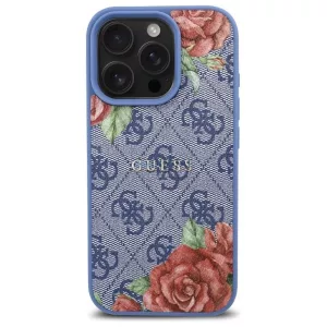 Guess GUHMP16LP4ROPEMCB 4G Flowers Print MagSafe-kompatibilis tok iPhone 16 Pro - kék